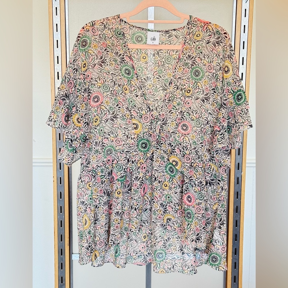 CAbi Floral V-Neck Blouse - Multicolor